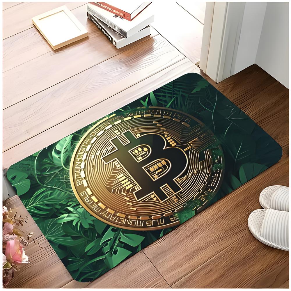 Currency Digital B-Bitcoin Floor Mat Non-Slip Washable Flannel Door Mat Absorbent Indoor Floor Rug