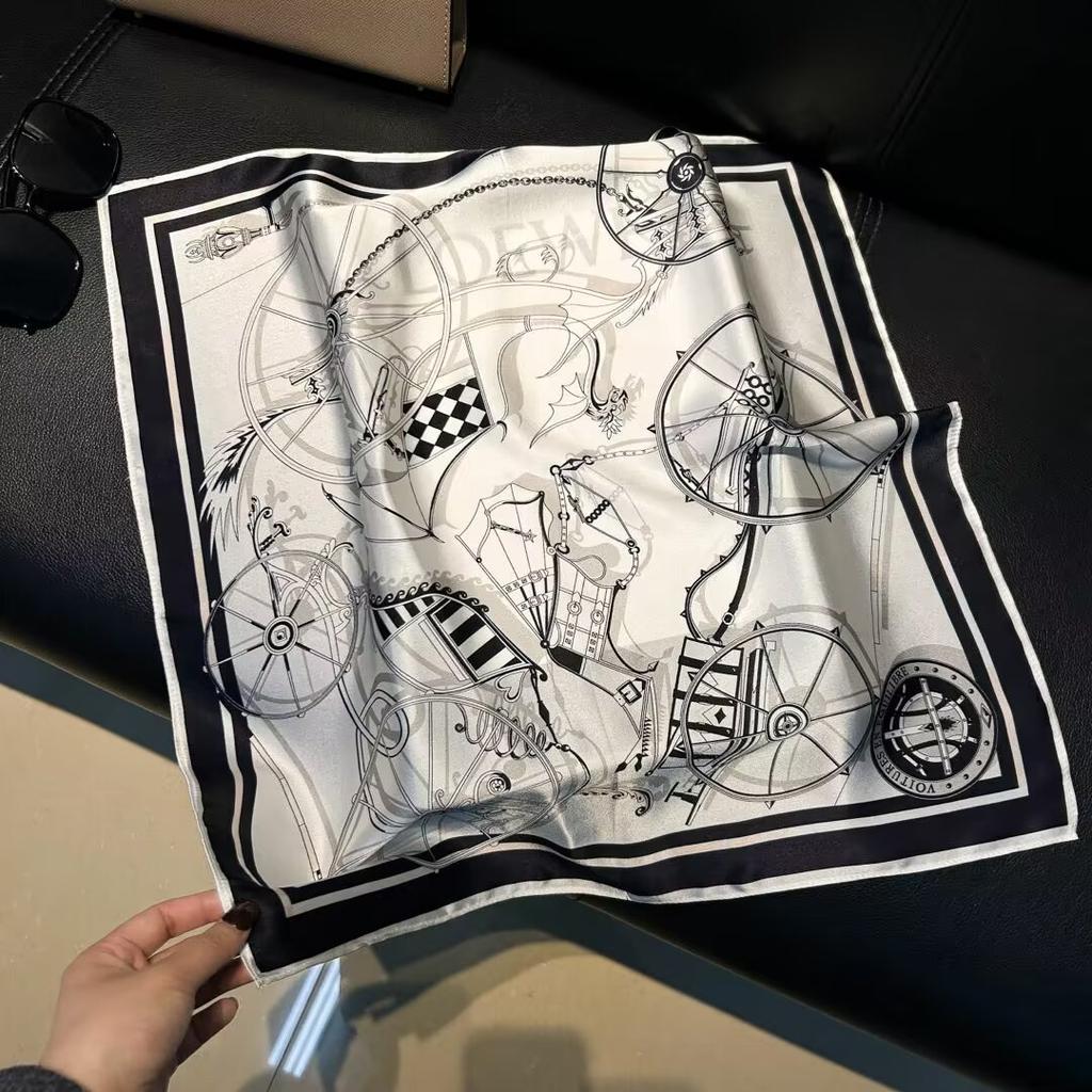 53cm Floral Printed Silk Square Scarf Women's Fashionable and Versatile Printed Scarves High-end Decorative Scarf Shawl Kerchief