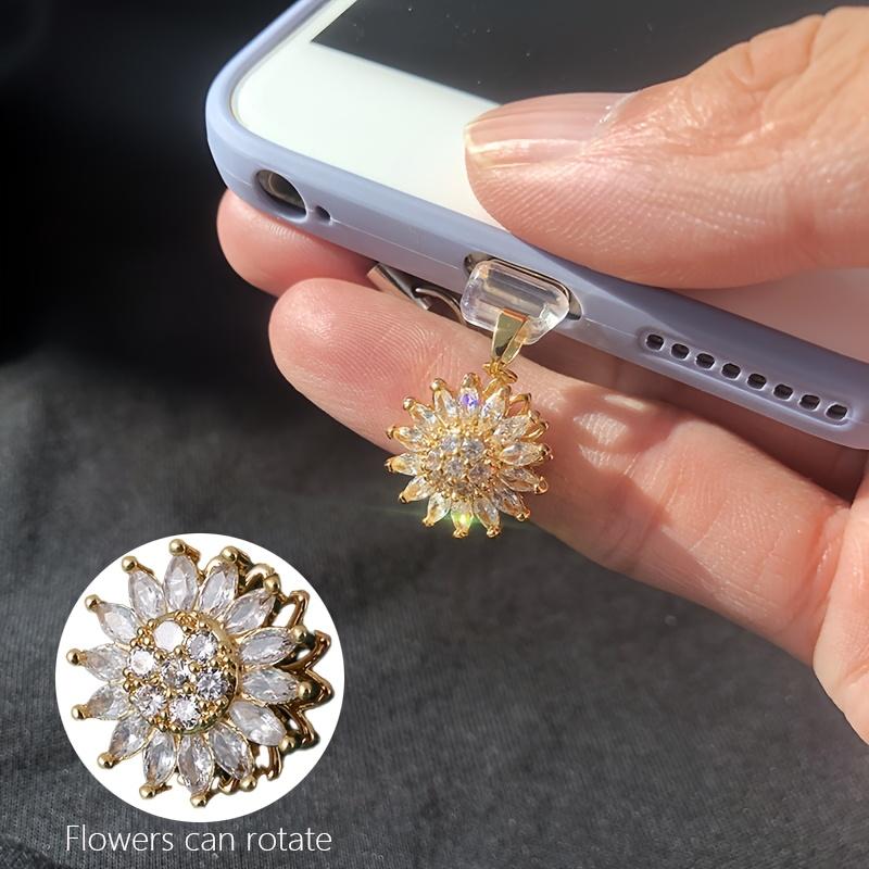 1pc Sparkled Rotatable Decompression Zirconia Phone Dust Plug - Mobile Phone Strap, Phone Dust Plug Charm