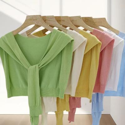 Gestrickter Schal mit Hemd, geknoteter Weste, Nackenschutz, klimatisierter Raum, falscher Schulterkragen 01