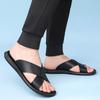 Herren Braune Flache Hausschuhe Sommer Sandalen Retro Schwarze Leder Strandschuhe Übergröße