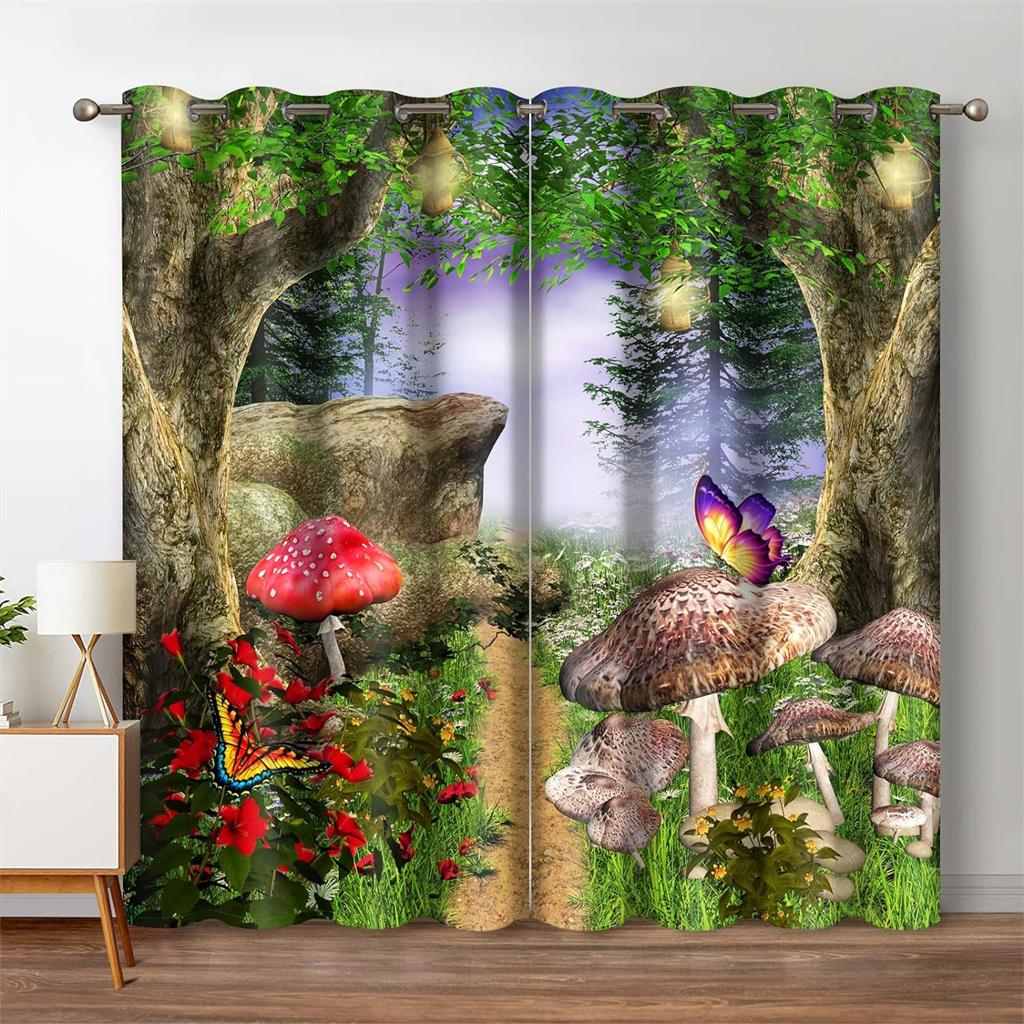 Red Maple Leaf Fall Lake Ocean Trees 3D Curtains 2 Panels Office Living Room Kitchen Bedroom Balcony Window Decor Curtains