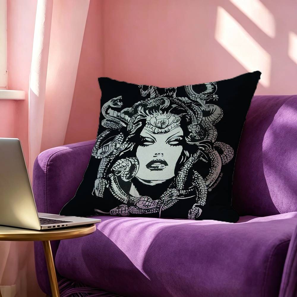 Greek Mythology Art Medusa Phone Square DoubleSided Printed Pillow Case Bedroom Bedside Pillow Sofa Cushion Cover