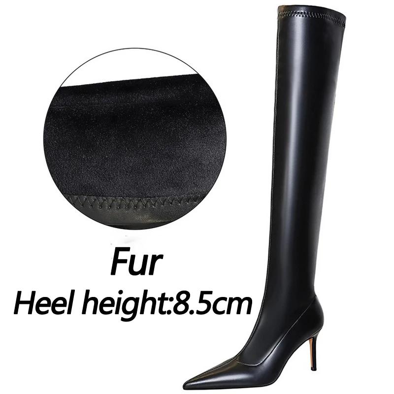 

European and American style fashion minimalist high heels with pointed toes sexy winter nightclub over the knee boots 34
