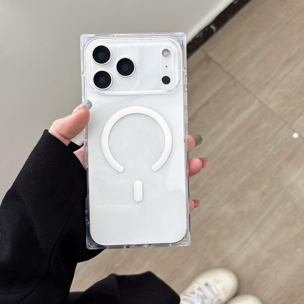Luxury Square Ice Cube Clear For Magsafe Magnetic Case For iPhone 17 Air 16 15 14 13 12 Pro Max Wireless Charge Shockproof Cover
