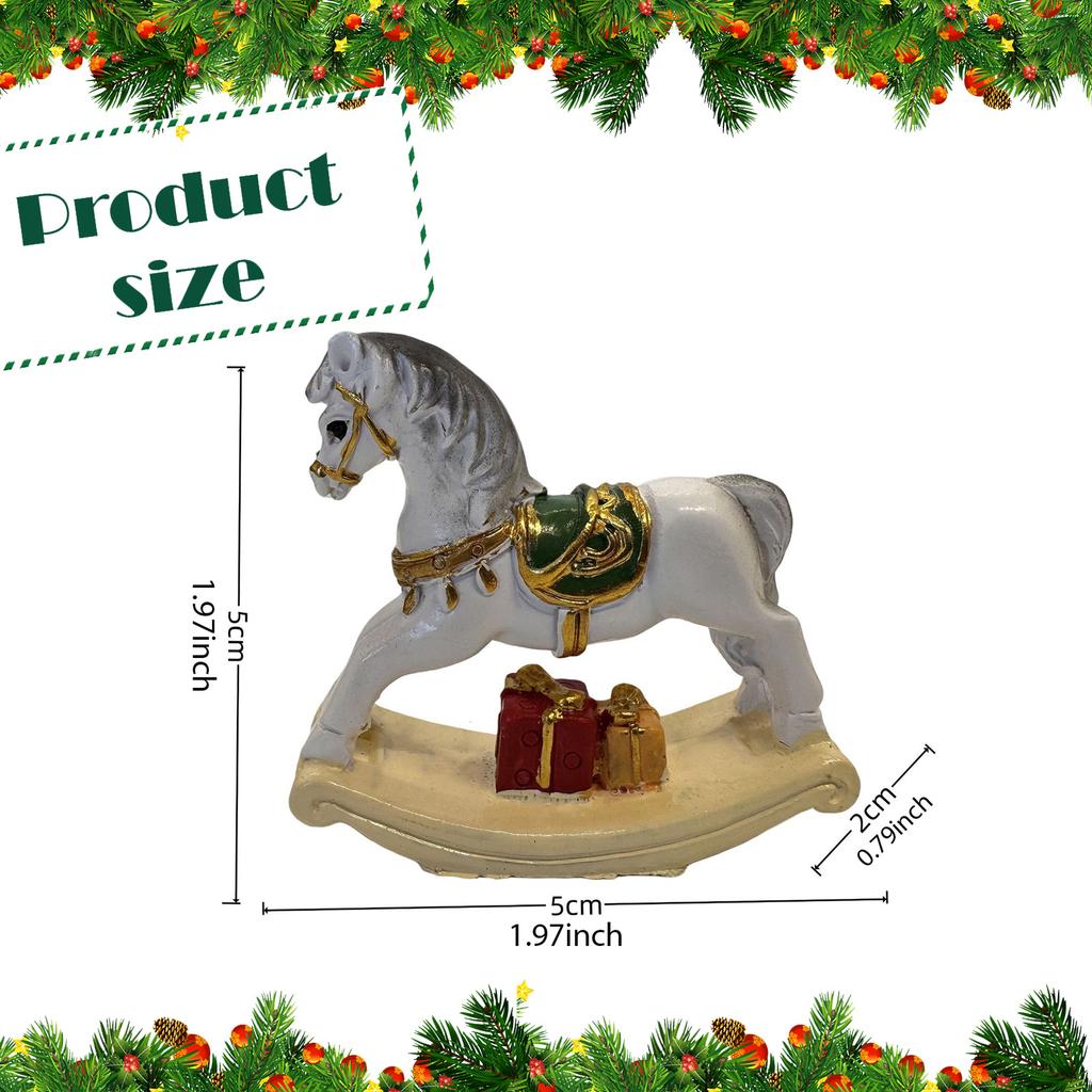 Small Christmas Rocking Horse Decor Collection Desktop Animal Statue Resin Desk Figure for Birthday Shop Party Wedding Fireplace