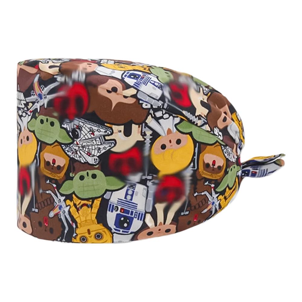 Unisex Cartoon Print Nurse Cap - Breathable, Sweat-Absorbent Surgical Cap for Pet Hospital and Medical Use.