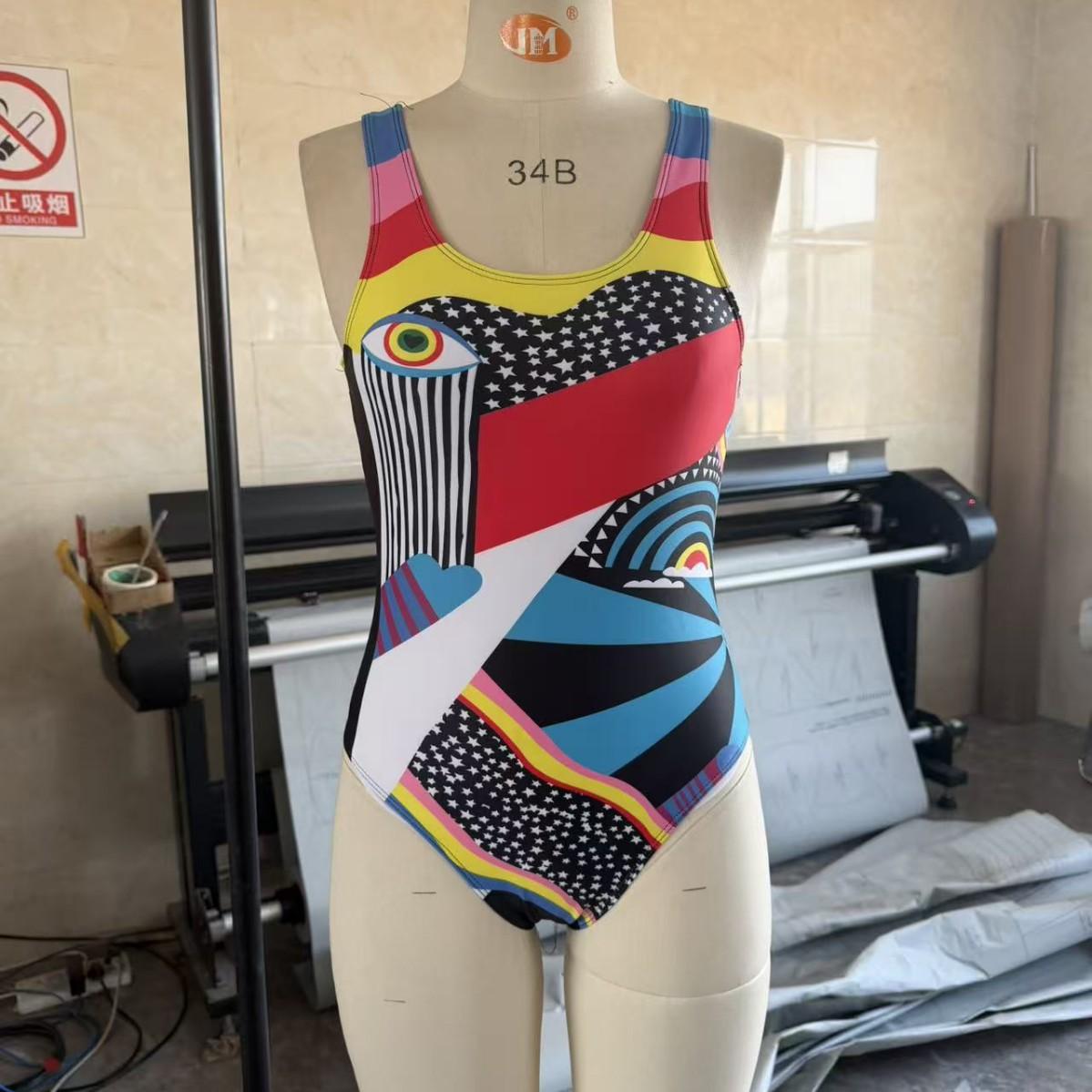 

2026 Fashion Abstract Printed One-Piece Swimsuit Women s Single Shoulder Strap Sexy Conservative Bikini Swimsuit XXL