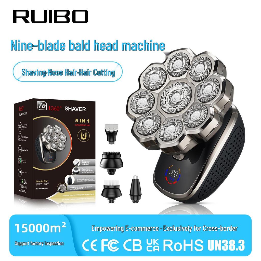 Five-in-One Magnetic Electric Razor: Bald Head Shaver, Hair Clipper, Whitening Nose Trimmer