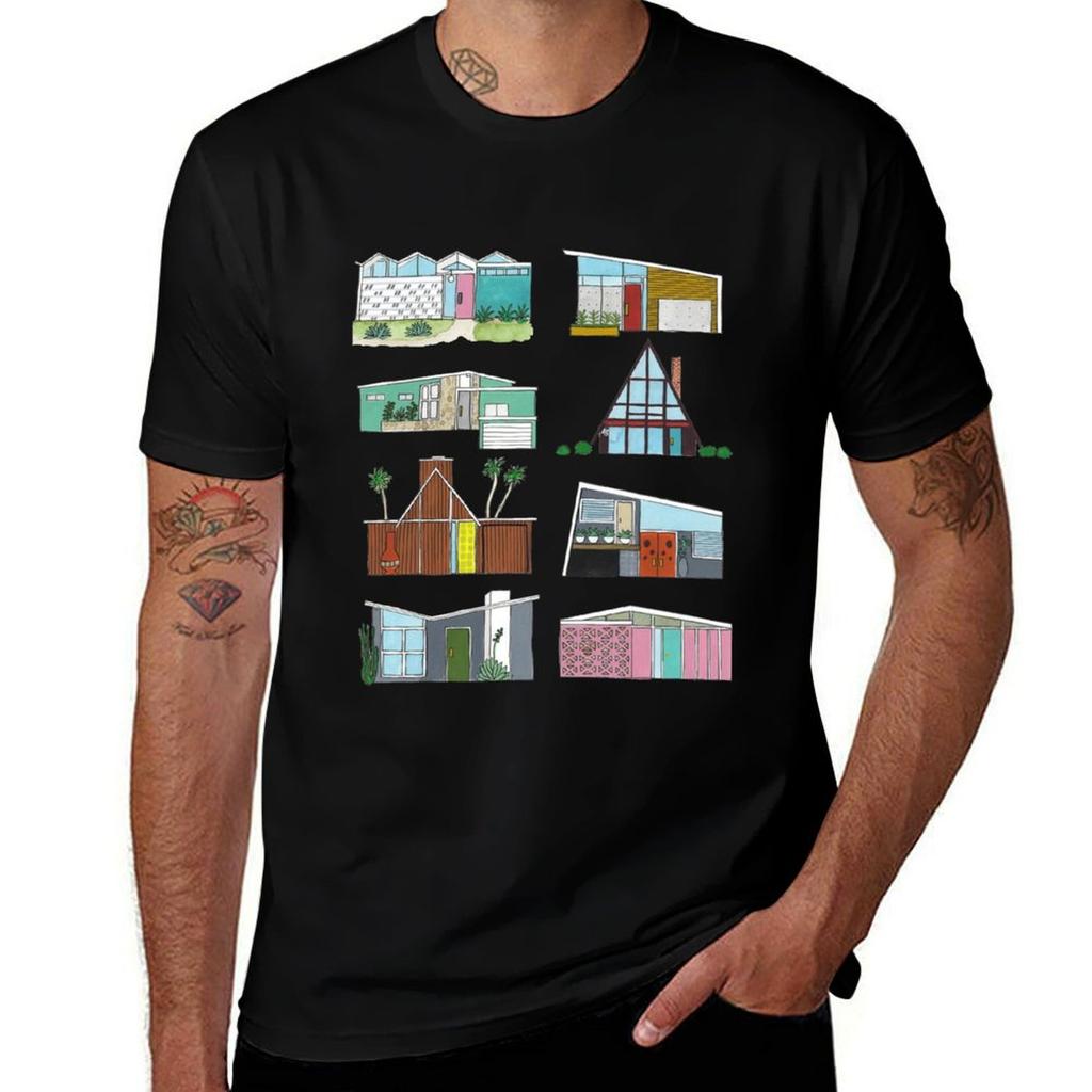 Mid Century Modern Houses Tshirt Daily Wear Plain Short Sleeve Shirt