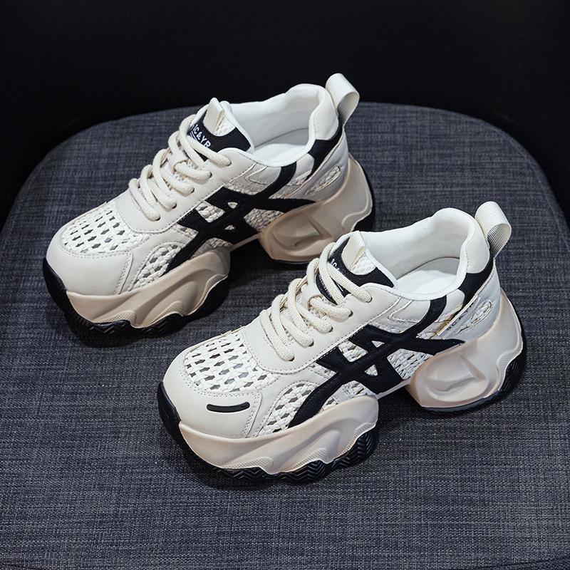 Dad Shoes Woven Through Net Women's Shoes Summer Thick Sole Inner Height Increase Explosive Version Casual Fashion Versatile Women's Shoes