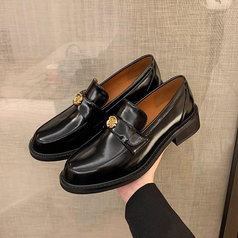 Shoes Small gold coins Platform sole single shoes Round head one pedal Thick heel Loafu small leather shoes