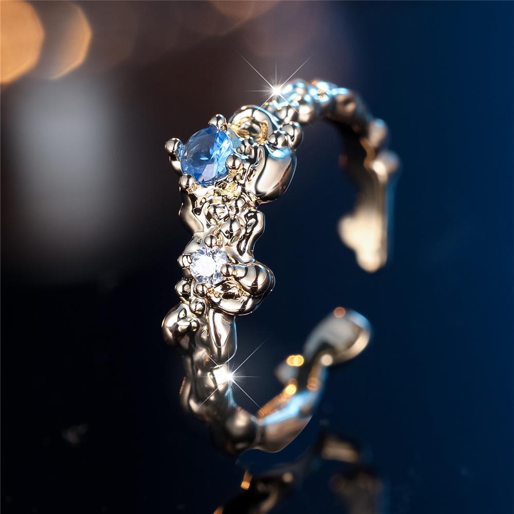 Charm Damen Wasserblau Kristall Verstellbarer Offener Ring Goldfarbe Süßes Geschenk Hochzeits Schmuck Für Frauen
