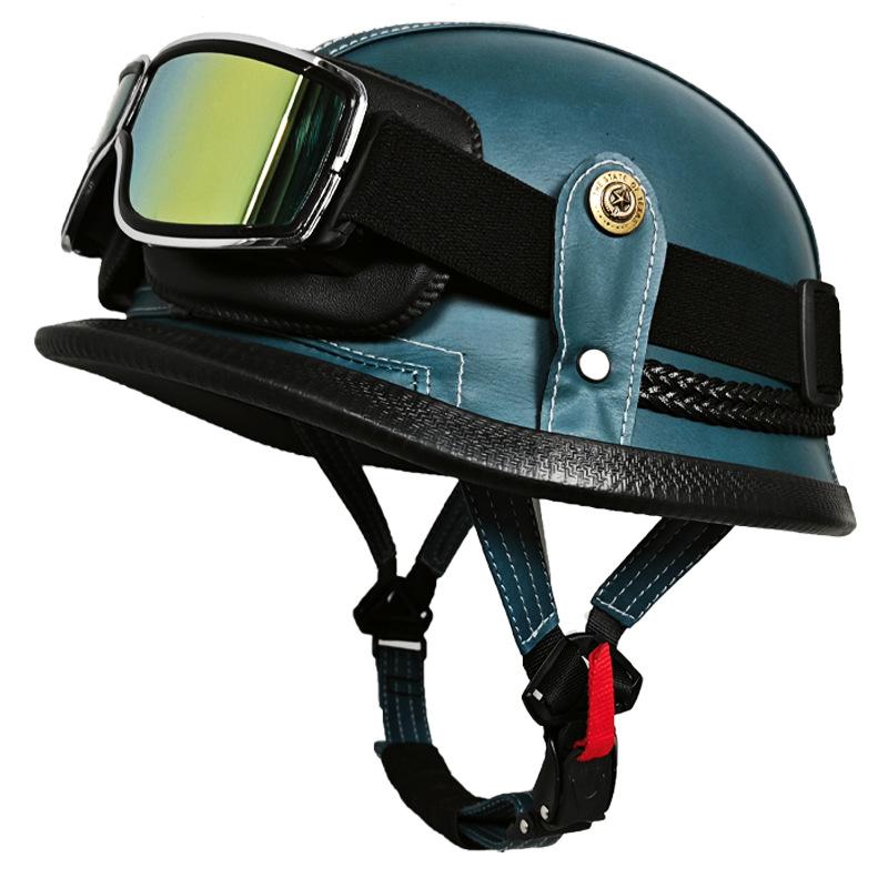 German Handmade Leather Helmet Men and Women Four Seasons Half Helmet Electric Vehicle Helmet Retro Steel Helmet