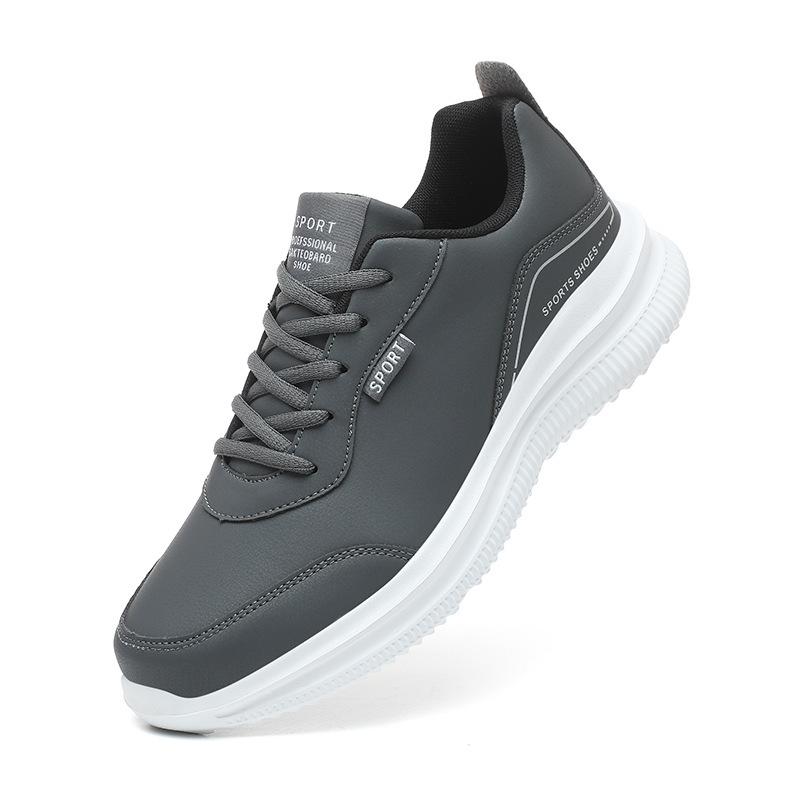 Large Size Sports Shoes Men's Leather Surface Waterproof Casual All Black Running Shoes with Large Soft Soles