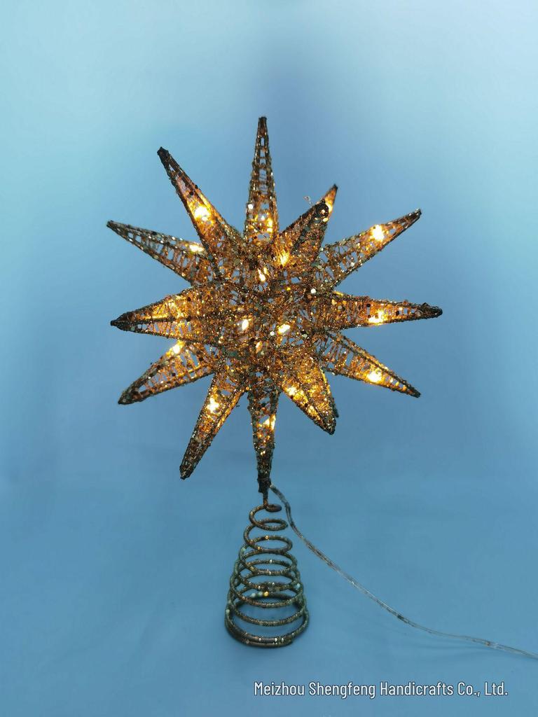 10-inch Light-up Wrought Iron Star Tree Topper - Luminous Glitter Christmas Decoration