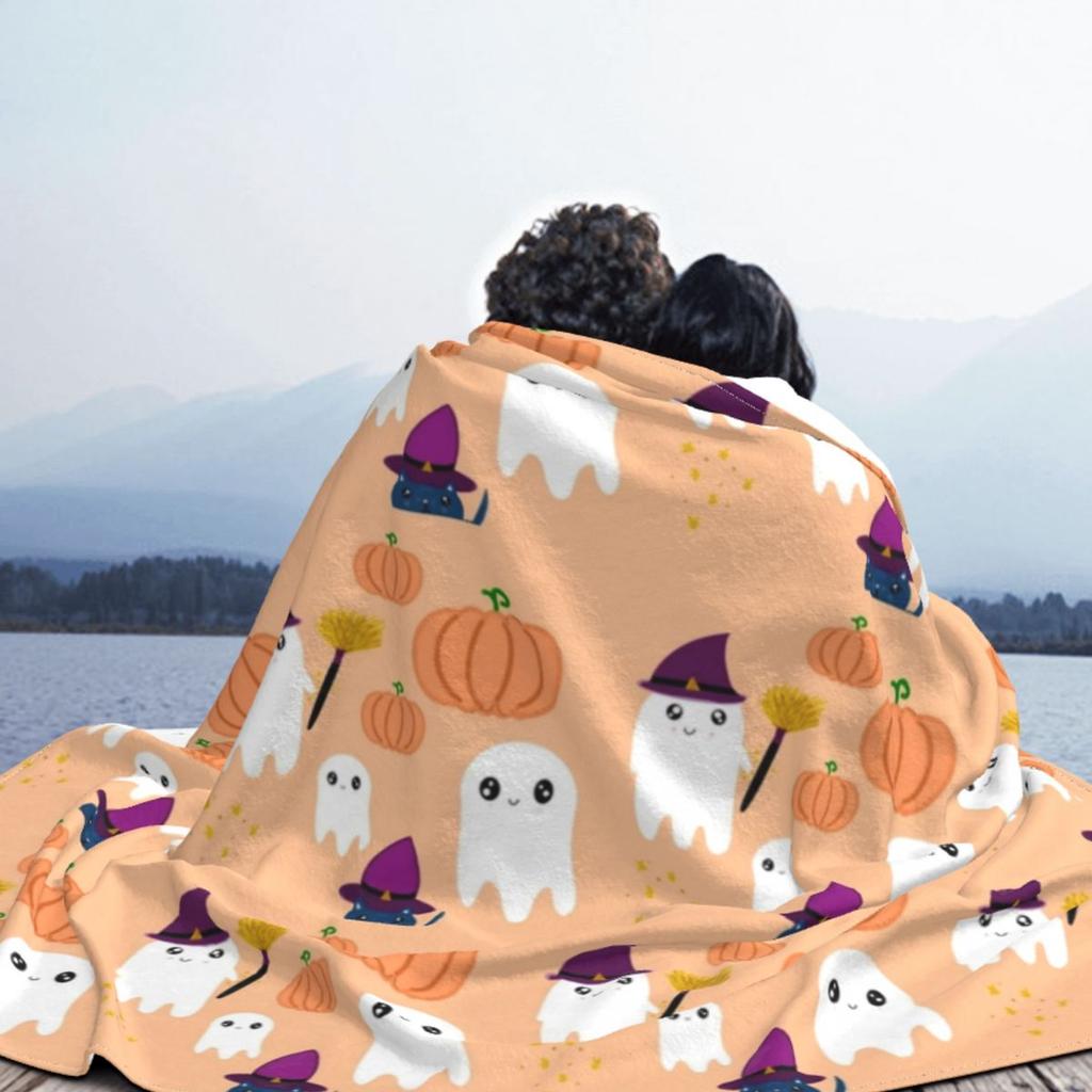 Drăguț Halloween, toamnă, fantome, dovleci și pisici, pături flanel, primăvară, toamnă, petrecere, pătură moale pentru canapea, bucată de covor