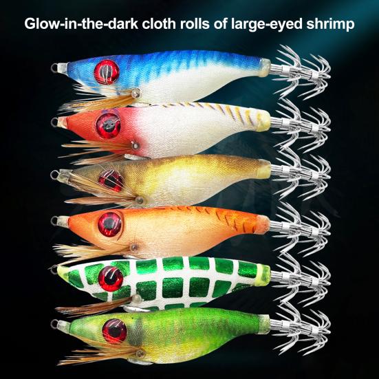 Shrimp Fake Bait Fishing Lure with Sharp Hook Realistic Looking 3D Eyes Bright Colors Luminous Hard Lure Artificial Bait