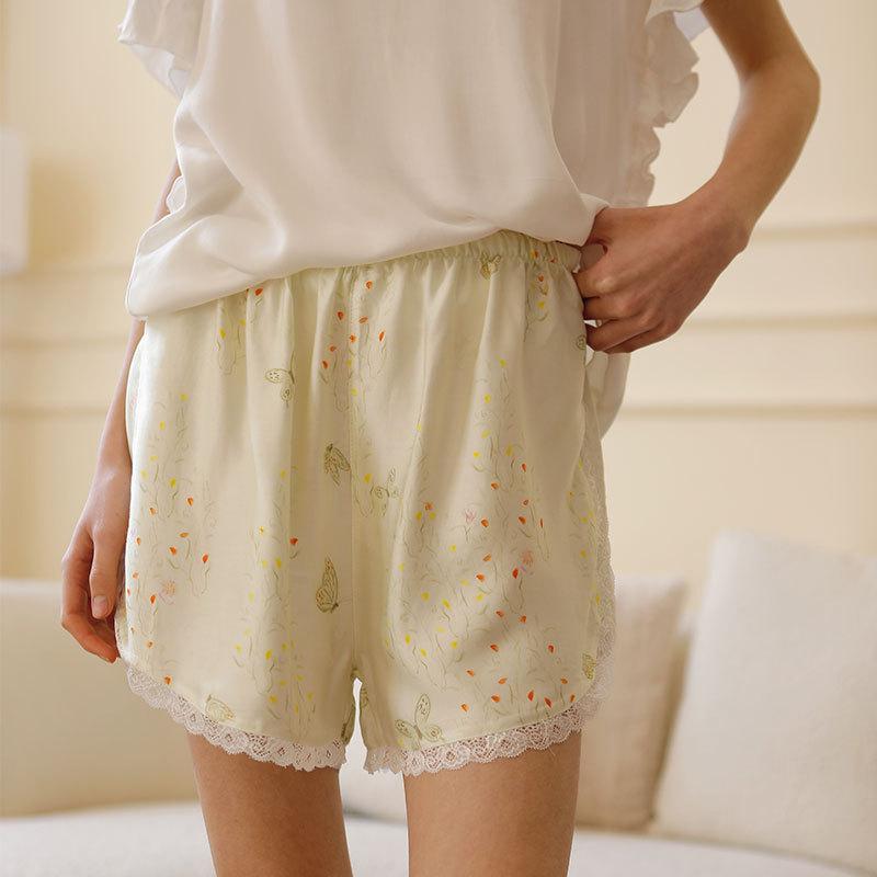Fairy, Human Cotton Satin White T Summer Small Fresh Printing Lace Edge Home Shorts, Multi-color Home Pants