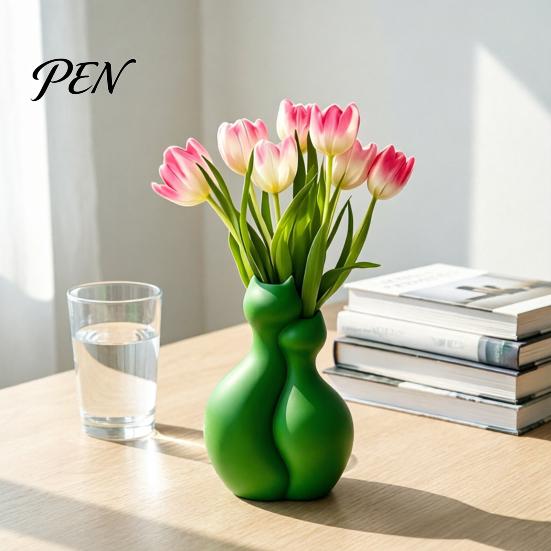 Artificial Flower Holder 3D Printed Cat Vase, Minimalist Nordic Style Arrangement Hugging Vase Decorative Couple Home Office Gift Artistic Tabletop