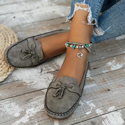 Damen-Ballerinas im Vintage-Stil, weich, bequem, mit runder Zehenpartie, zum Hineinschlüpfen, Slipper mit Weizenähren-Schleife, leicht für lässige Ganzjahreskleidung