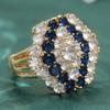Luxury Elegant Sparkling Blue Synthetic Zirconia Golden Plated Ring for Women Fashion Temperament Bridal Wedding Jewelry Crafts