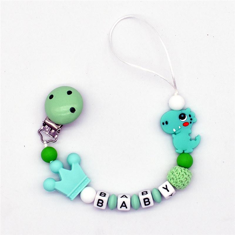 Custom Personalized Name Handmade Pacifier Clip Holder Cartoon Silicone Dinosaur Pacifier Chain Baby Teether Teething Chain Gift