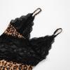 Women's Leopard Print Lace Patchwork Deep V Spaghetti Strap Mermaid Dress