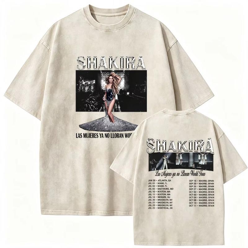 Retro Gewaschen Shakira LMYNL Welttournee 2026 T-Shirts Las Mujeres Ya No Lloran Doppelseitiger Druck T-Shirt Herren Damen Oversized T-Shirts