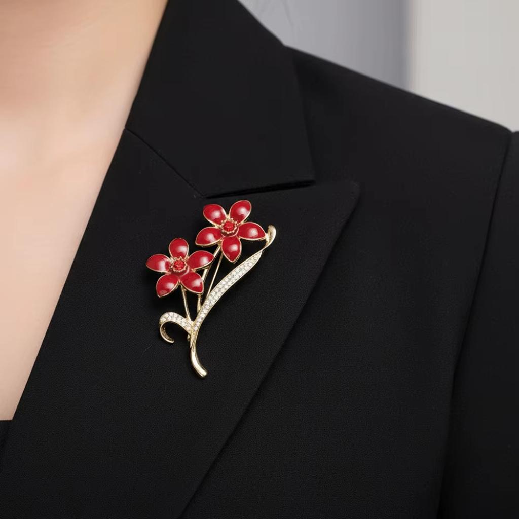 Enamel Five-Leaf Flower Brooch Pin for Women Suit Lapel