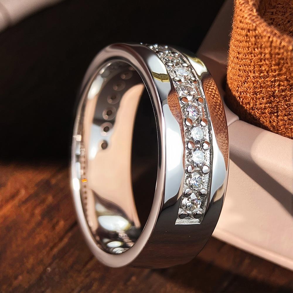 Round Moissanite Eternity Band Ring Certified Lab Moissanite Sterling Silver Wedding Rings for Women Man
