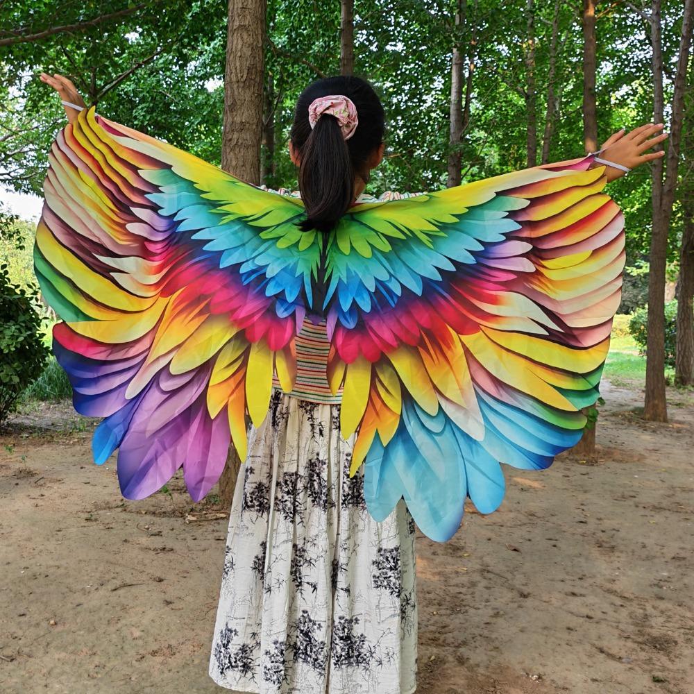 Bird Feather Print Rainbow Wing Cape Rainbow Pattern Dress Up Wings  Party Performance
