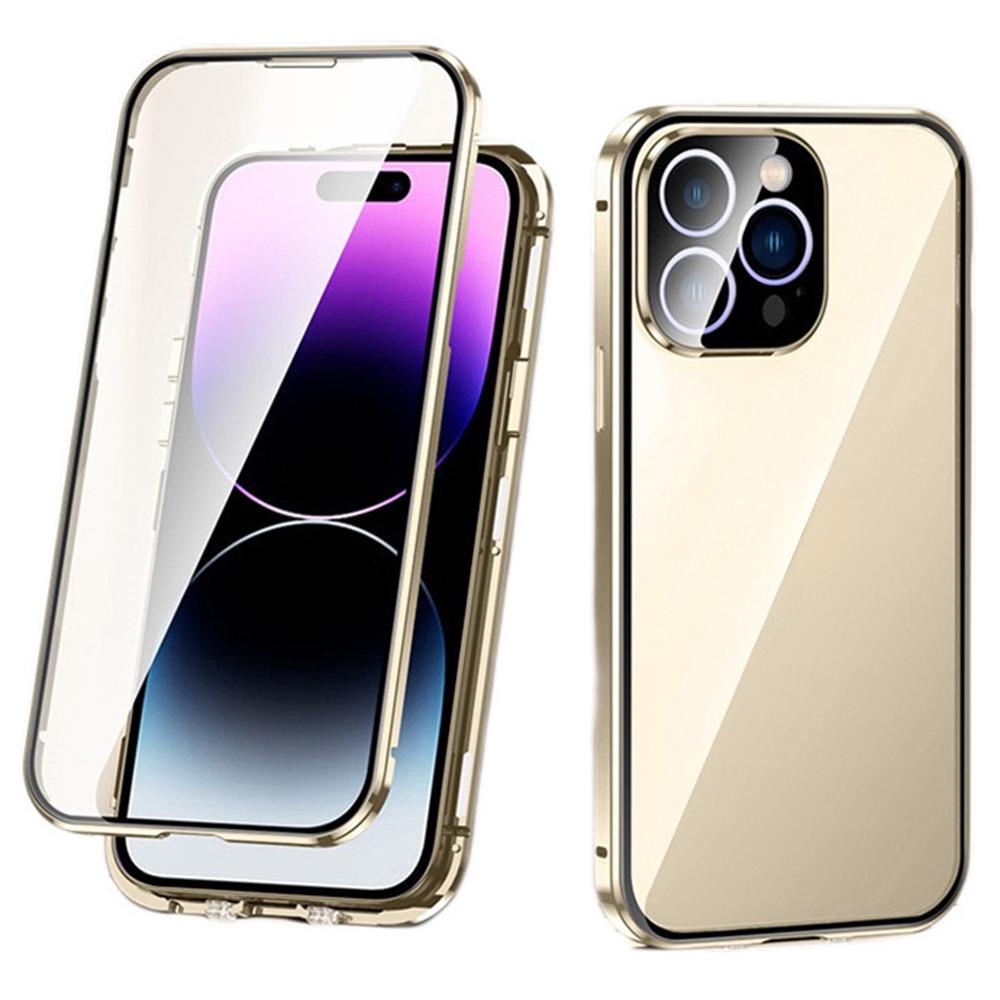 For iPhone 16 Pro Case Magnetic Adsorption Double Sides Tempered Glass+Metal Phone Cover with Buckle