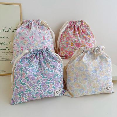 Portable Organizer Cotton Makeup Bag Travel Underwear Clothing Drawstring Bags Flower Print Mom Bags Cosmetic Bags
