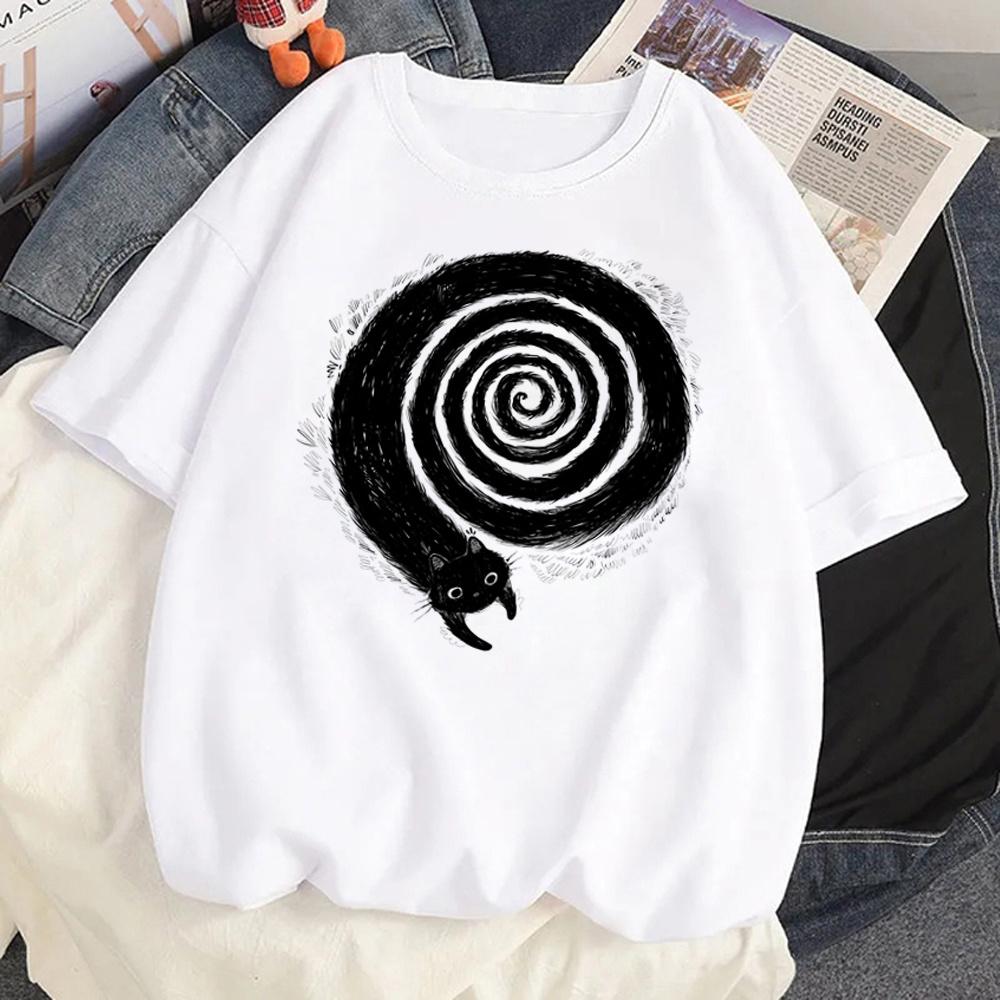 Cat Mushroom Halloween top women streetwear t shirt girl comic clothing