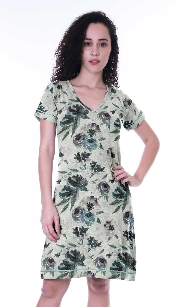 Moomaya Printed V-Neck Nightgown Sleepwear For Women  s  Nightwear  Soft