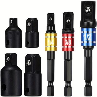 7dílná sada rázových prodloužení a adaptérů nástrčných klíčů - 1/4", 3/8", 1/2" šestihranný dřík na čtyřhran pro DIY domácí vylepšení, vrtáky