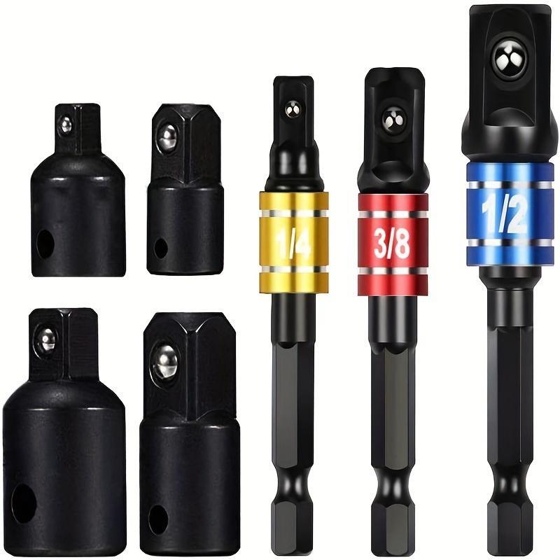 7pcs Impact Extension & Socket Adapter Set - 1/4", 3/8", 1/2" Hex Shank to Square Drive Converter Kit for DIY Home Improvement, Drill Bits