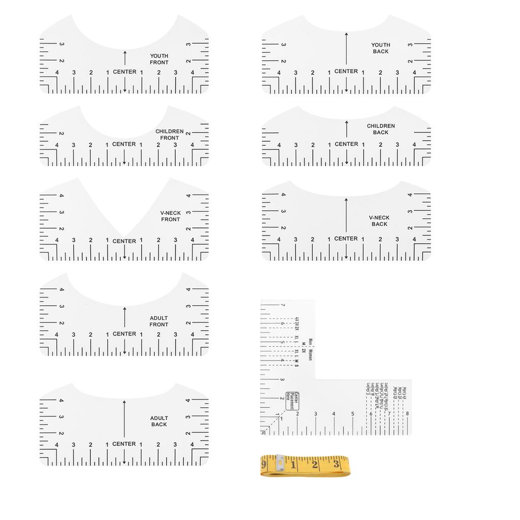10 Pcs Vinyl Alignment Ruler Set Heat Press Logo Placement PVC Acrylic Guides T-shirt Craft Sewing Tool Kit