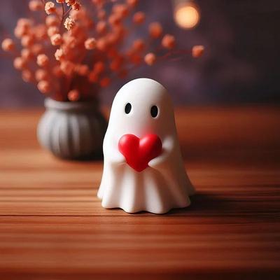Soška roztomilého ducha se vztyčeným prostředníčkem, Malé strašidelné figurky duchů, Halloweenské domácí dekorace, Středové dekorace na konferenční stolek, Police