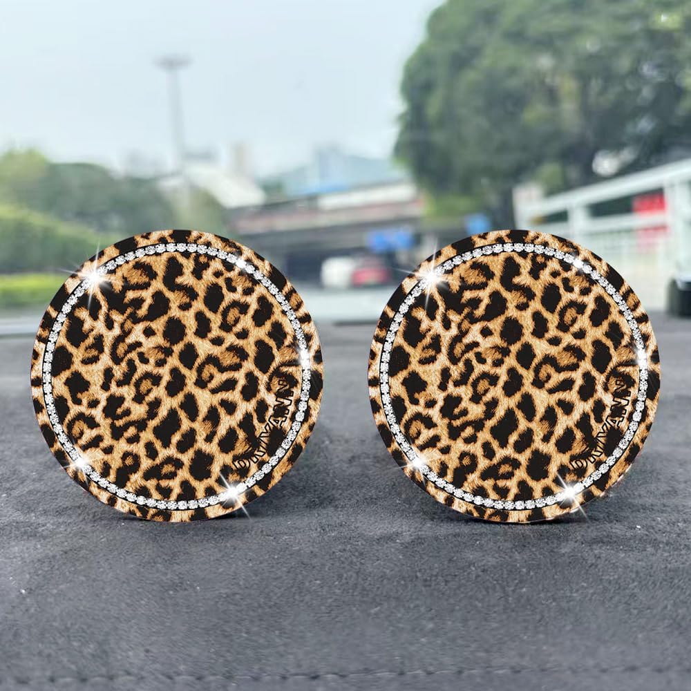Car Cup Holder Coaster, 2PCS Silicone Car Cup Holder ert Leopard Print, 2.75" Universal Non-Slip Cup Holders, Interior Car Accessories for Women and