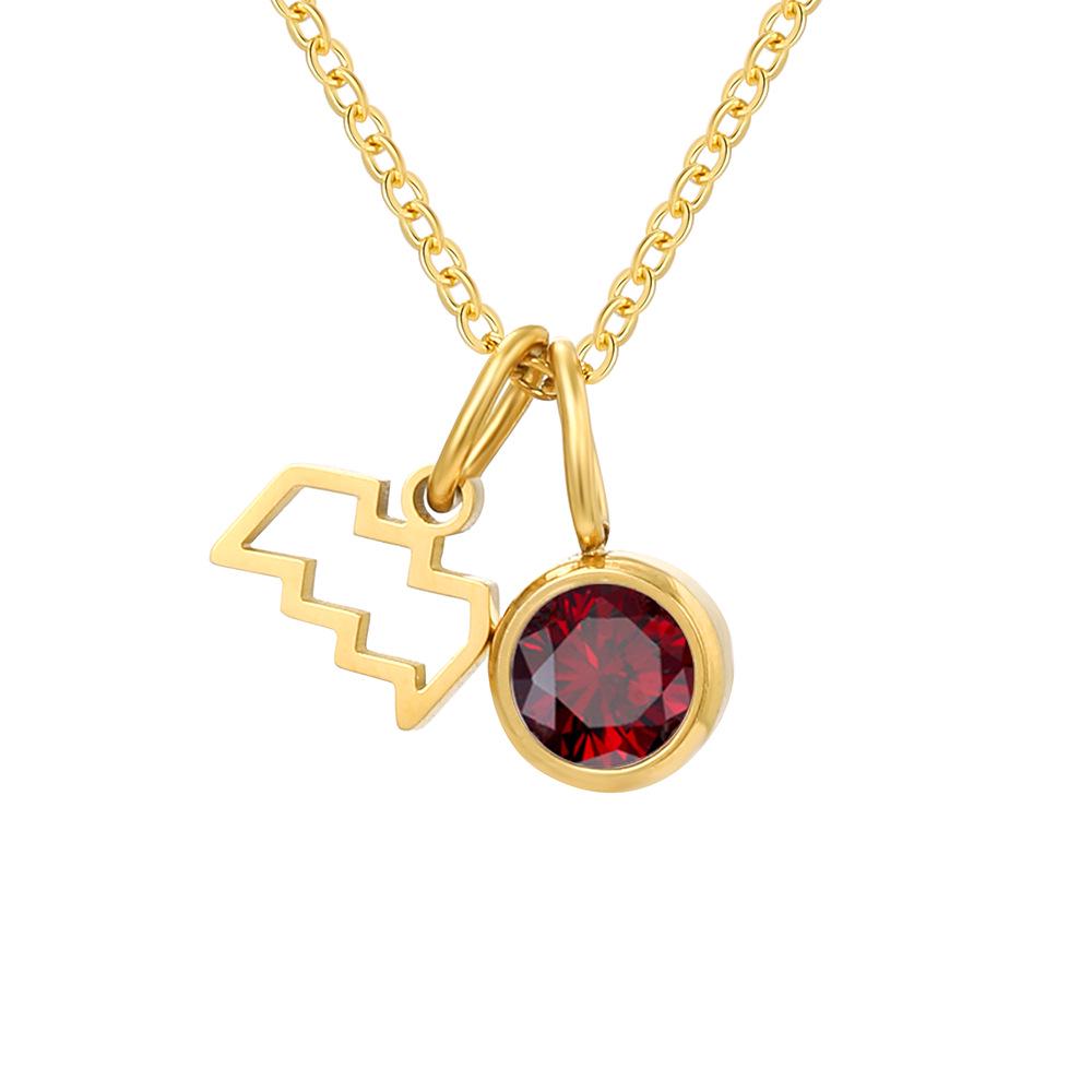 eManco Zodiac Rune Necklace with Rhinestone Birthstone in Stainless Steel