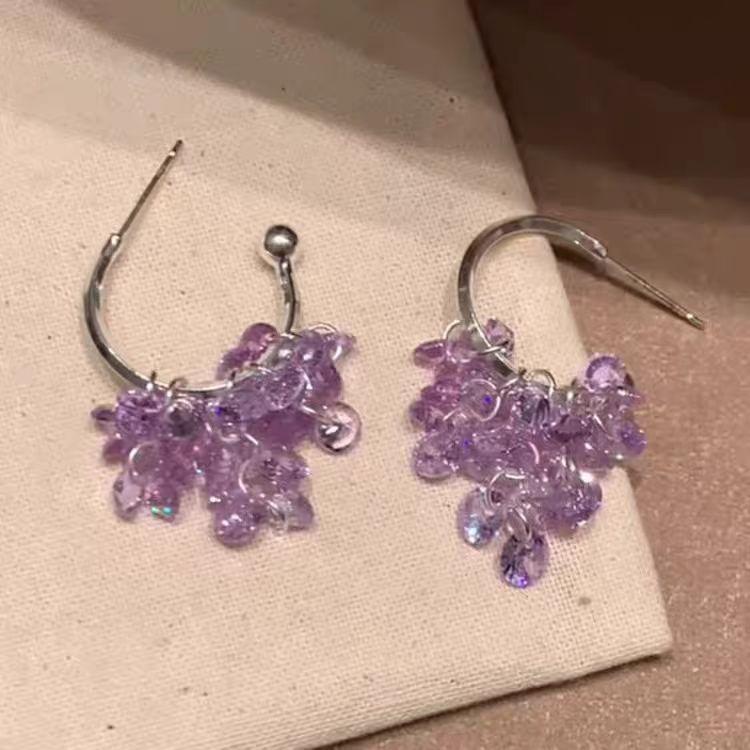 Purple ice waterfall tassel c stud earrings elegant and smart spring and summer vacation light luxury exquisite niche earrings earrings