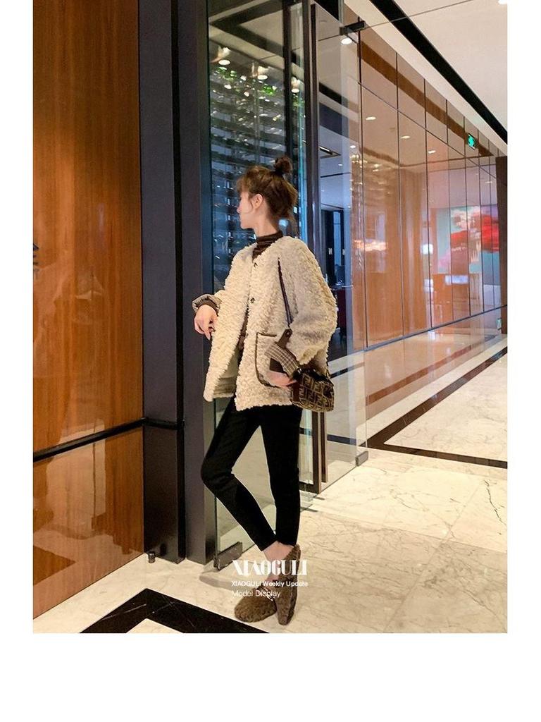 2025 Korean Style Women’s Short Casual Lamb Wool Coat with Velvet, Winter Fragrance