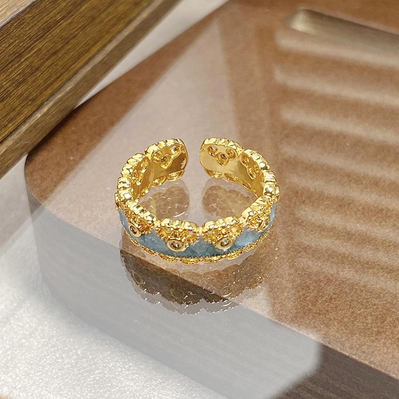 Medieval Vintage Retro Colored Enamel Open Ring Women'S Niche High-End Light Luxury Personality Ring