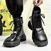 Stiefel für Herren, Alltagskleidung im Freien, höhenverstärkende Schuhe, Originaldesign, Herbst/Winter, neuer Punk-Stil, knöchelhoch, schwarzes Hombre-Leder