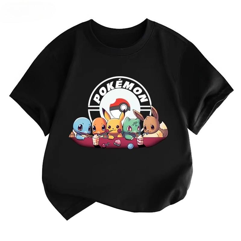 Potdemiel Estate Nuova T-shirt in Puro Cotone con Stampa Pikachu per Bambini, Ragazzi e Ragazze, T-shirt per Bambini Comoda e Traspirante