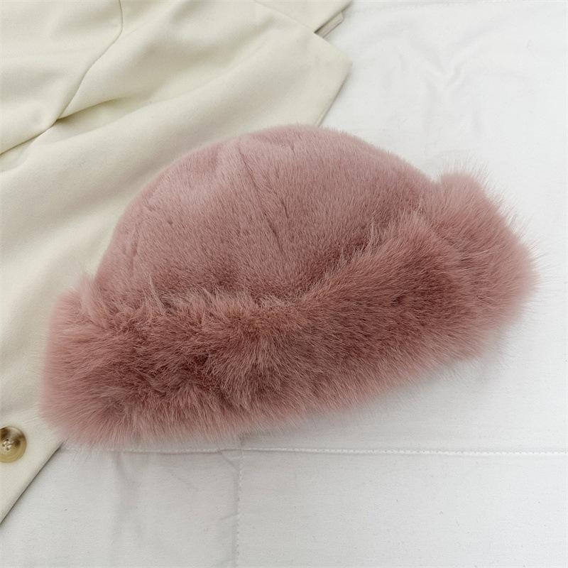 

Пушистая монгольская шапка, женская осенне-зимняя одежда, холодозащитная и теплая шапка-ушанка, пушистая шапка с защитой ушей, маленькая шляпа-ведро розовый