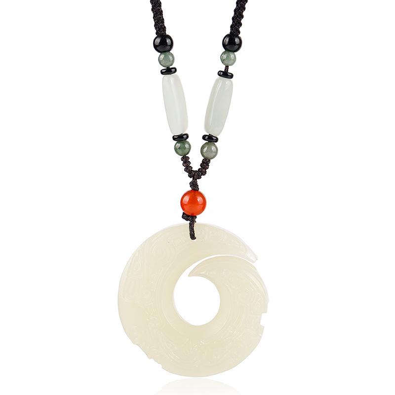 High-end dragon pattern hook white jade necklace, long versatile men's and women's accessories, retro literary temperament, jade pendant, sweater