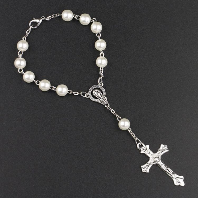 Christening Pearl Bracelet with for Cross for Communion Religious Baptism Jewelr